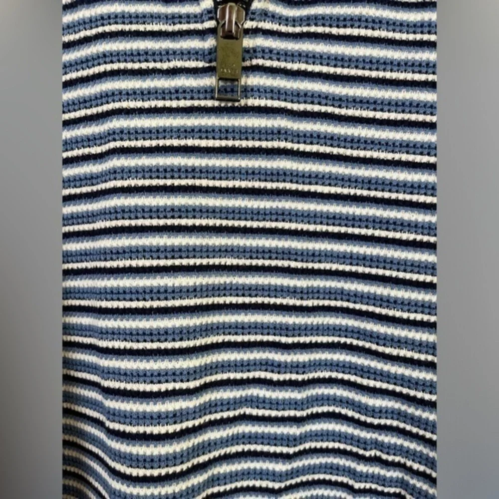 Ted Baker Cotton Blend Textured Stripe Relaxed Fit Quarter Zip Polo Shirt, NWT‎